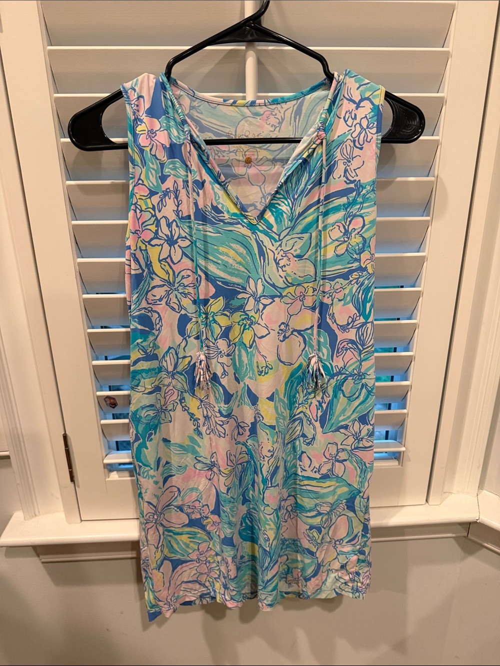 Lilly Pulitzer Tropical Floral Tassel Mini Dress in Blue, Pink, Green